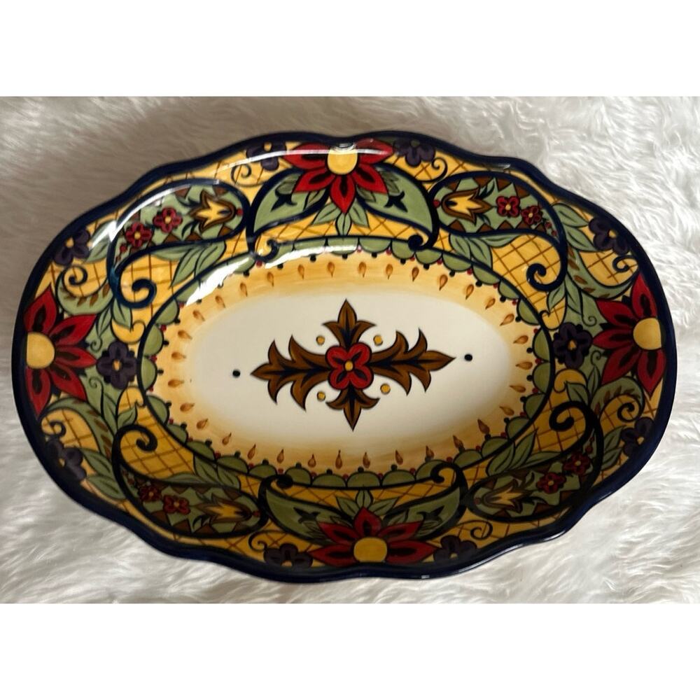 Corsica Crown Jewel Large Oval Serving Bowl. Hand Painted and Dishwasher Safe.